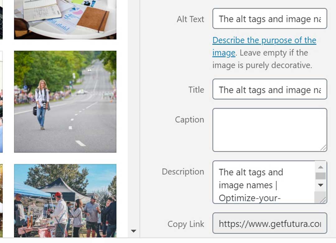The alt tags and image names